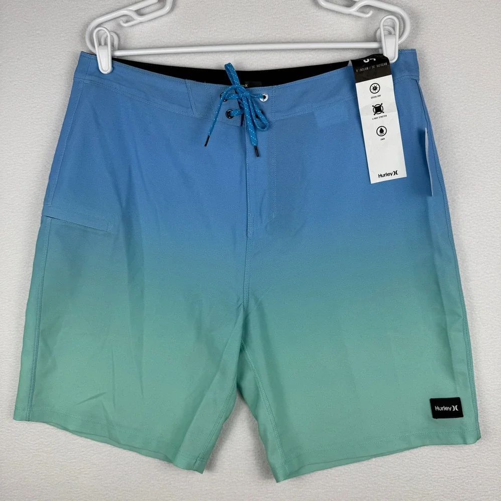 NWT Hurley Board Shorts Mens 34 Blue Green Ombre Weekender Zip Cargo MBS0012090